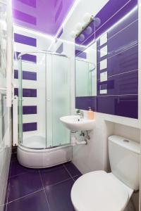 ein Bad mit einem WC, einer Dusche und einem Waschbecken in der Unterkunft Austrian Apartments in Lwiw