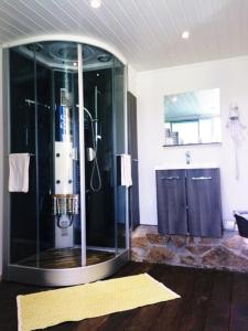 a bathroom with a shower with a glass wall at Hotel Villa Maya in Saint-Tropez