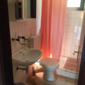ein Badezimmer mit Waschbecken, Toilette und Dusche in der Unterkunft Apartments Bili in Starigrad-Paklenica