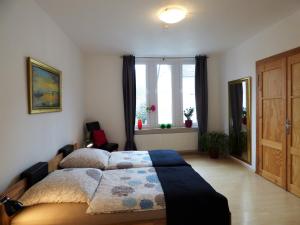 a bedroom with a large bed and a window at Sonnenhaus Ferienwohnungen in Traben-Trarbach