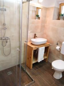 a bathroom with a sink and a shower at Apartment Cernesa in Ražanac +48 photos