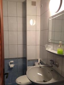 a bathroom with a sink and a toilet at Pension Casa Alba in Slănic-Moldova