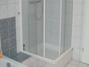 アイゼンバッハにあるFerienwohnung Sonnenblickのバスルーム(ガラスドア付きのシャワー付)