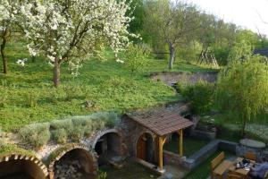 - une vue aérienne sur un jardin avec un pont en pierre dans l'établissement Pod Králičím vrchem, à Milovice