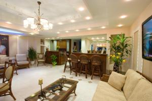 a living room with a couch and a table at Hotel Viana in Loutra Edipsou