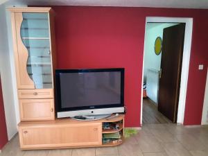 un televisor sentado en un tocador en una habitación en Apartment Šinc, en Kobarid