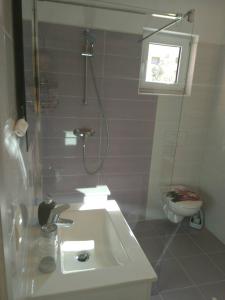 a bathroom with a sink and a shower and a toilet at Apartment Luzia in Banjole