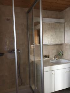 a bathroom with a shower and a sink at Appartement Fernsicht Triesenberg in Triesenberg