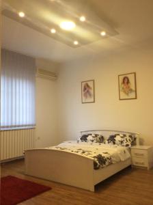 1 dormitorio con cama y ventana en Apartman br.1, en Bijeljina