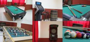 a collage of four pictures of a pool table at Hotel Venta El Molino in Alcazar de San Juan