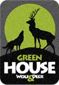 a green house logo with a deer and a wolf at Vilks un Briedis Holiday Home & Wellness Area in Smiltene
