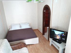 トゥーラにあるInndays on Prospekt Lenina 157の小さなベッドルーム(ベッド1台、薄型テレビ付)