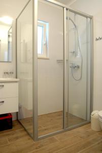 a shower with a glass door in a bathroom at Villa Mambo in Mlini