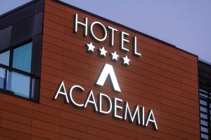a hotel aacienda sign on the side of a building at Hotel Academia in Zagreb