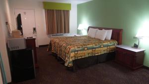 um quarto de hotel com uma cama e uma televisão em Budget Inn Palmyra em Palmyra