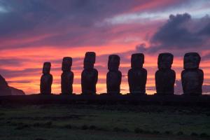 an image of an ancient monument at sunset at Nayara Hangaroa in Hanga Roa