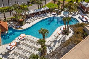 an overhead view of a pool with chairs and palm trees at The San Luis Resort Spa & Conference Center in Galveston