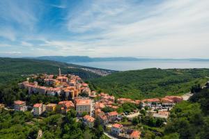 an aerial view of a town on a hill next to the water at Studio Apartment Leana in Labin