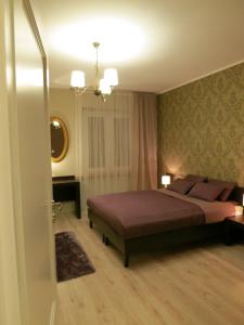 een slaapkamer met een groot bed in een kamer bij Apartament PolnaHouse in Sieradz