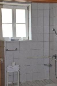 La salle de bains est pourvue d'une douche et de toilettes. dans l'établissement Hotel Garni Meeresgruß, à Sassnitz