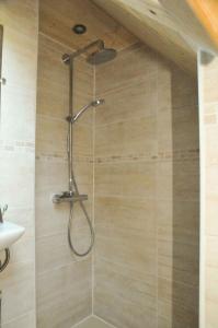 une douche avec pommeau de douche dans une salle de bain dans l'établissement Duplex Le Yéti 16 Station Thollon les Mémises, à Thollon-les-Mémises