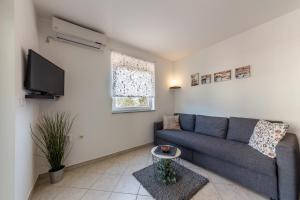 een woonkamer met een bank en een flatscreen-tv bij Apartment Vivis in Medulin