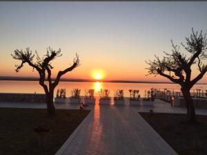 a sunset over a body of water with two trees at Casale Villa Giulia in Lesina