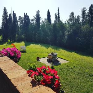 einen Garten mit roten Blumen auf einem grünen Feld in der Unterkunft Villa Niccoli in Castelfiorentino