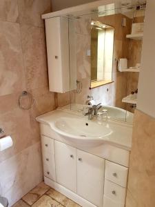 W łazience znajduje się umywalka i lustro. w obiekcie King's Head Inn w mieście Llangennith