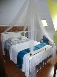 a bedroom with a white bed with a canopy at La Petite Vigne in Amboise