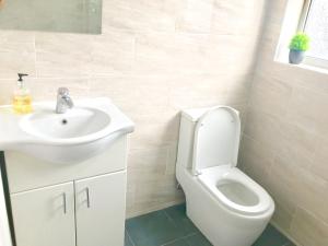 イルフォードにあるLondon Luxury Apartment, Private Bathroomの白いバスルーム(洗面台、トイレ付)