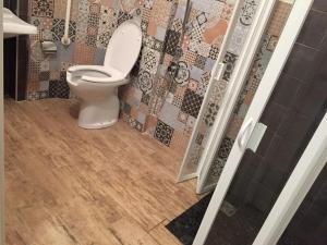 a bathroom with a toilet and a shower at Itaka in LʼAquila