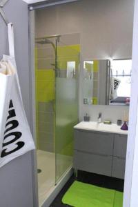 y baño con ducha y lavamanos. en Appartement Les Confidences, en Le Touquet-Paris-Plage