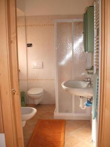 ein Bad mit einem WC, einem Waschbecken und einer Dusche in der Unterkunft Agritur Maso Talpina in Mori