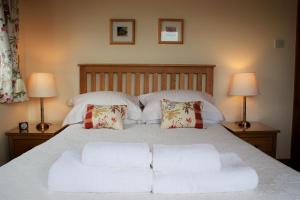 a bedroom with a bed with two pillows and two lamps at Greencourt Guest House in Oban