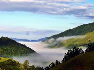 聖弗朗西斯澤維爾的住宿－Pousada Serra do Luar，享有树木和山脉的雾 ⁇ 山谷美景