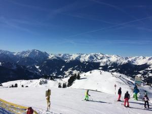 um grupo de pessoas em pé em uma montanha coberta de neve em Landhaus Oberlehen em Rohrberg