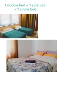 two pictures of a bedroom with two beds at VeniceApartment公寓 in Mestre