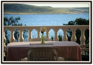 un tavolo con un vaso di fiori sul balcone di Villa Marijana-Direktno na moru a Seline