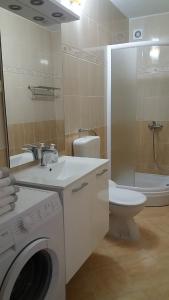 bagno con lavatrice e servizi igienici di Bed & Breakfast Villa Vrgorac a Orebić (Sabbioncello)