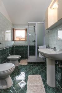 ein Bad mit einem WC, einem Waschbecken und einer Dusche in der Unterkunft Nilda 2 in Funtana