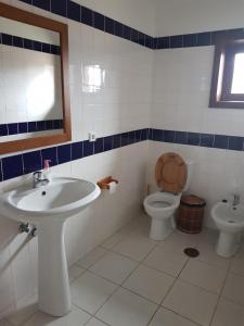 a bathroom with a sink and a toilet at Abrigo da Geira House in Campo do Gerês