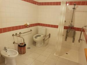 łazienka z toaletą i umywalką w obiekcie Abrigo da Geira House w mieście Campo do Gerês