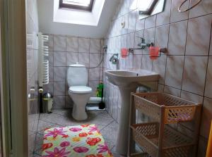a small bathroom with a sink and a toilet at Cichy Zakątek in Sianozety +33 photos