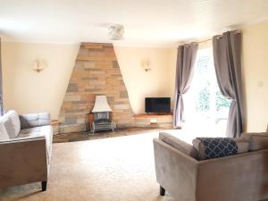a living room with a couch and a fireplace at Glenkerry in Ingoldmells