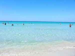 un grupo de personas en el agua en la playa en Residence Jonico, en Torre Suda