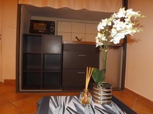 a vase of flowers on a table in a kitchen at Gite Saint CLAIR - Escapade à Signes in Signes