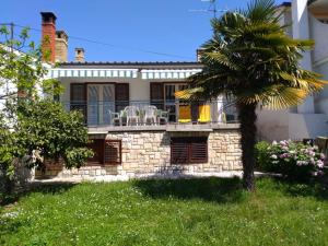 a house with a palm tree in front of it at Apartman Adria in Poreč
