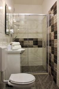 a bathroom with a shower and a toilet and a sink at JK apartmani in Herceg-Novi
