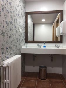 a bathroom with a sink and a mirror at Hotel Rural Nova Ruta in Trabadelo